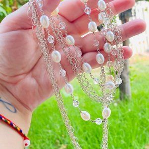 Pearls & herkimer diamonds 925 SS necklace